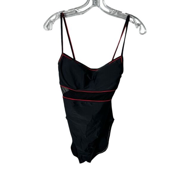La Blanca Other - La Blanca Mesh Stripe One Piece pinup retro 80s 90s vintage 
Black Red